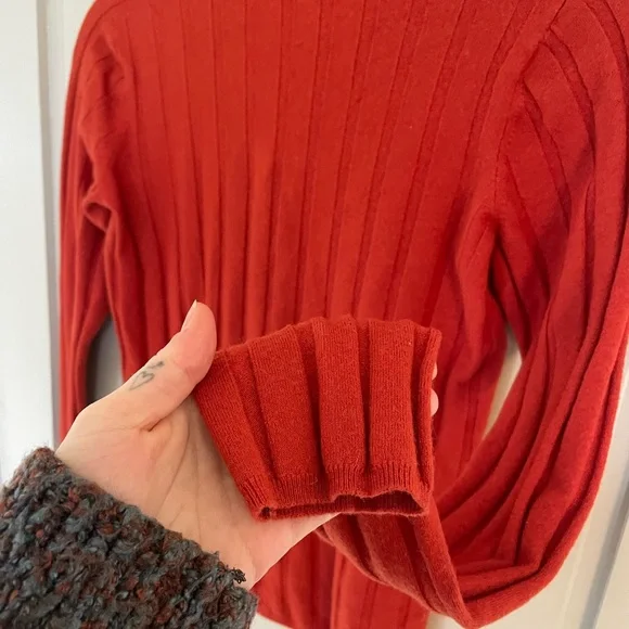 Everlane Vibrant Orange Red Ribbed Sweater Wool Comfy Stretchy NWOT Cute - Picture 13 of 14